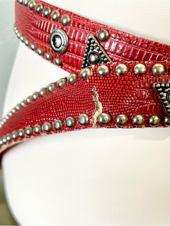 Red Leather Studded Belt Western Biker Concho Boho Festival One Size Statement main image 6